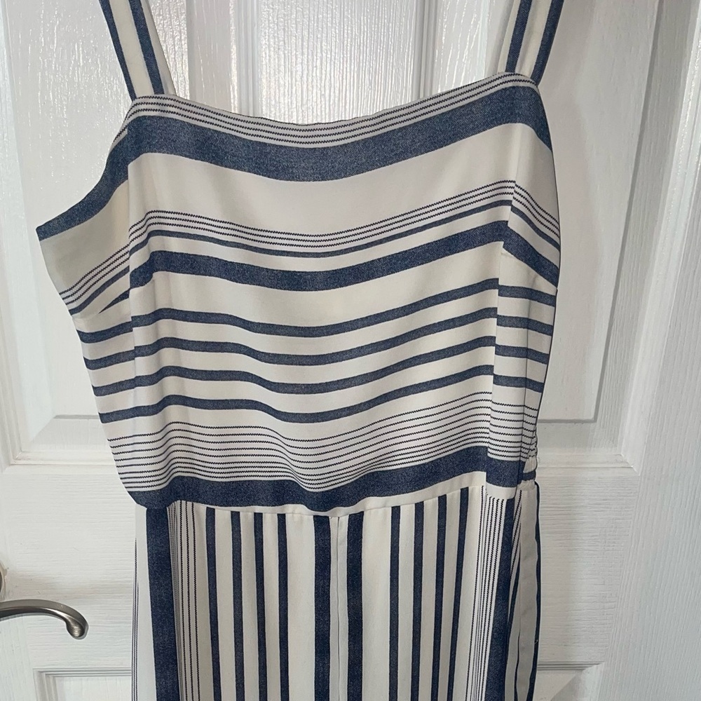 JAPNA- Striped Blue and White Jumpsuit in a size Lg. smocked back, fully lined - Picture 2 of 16